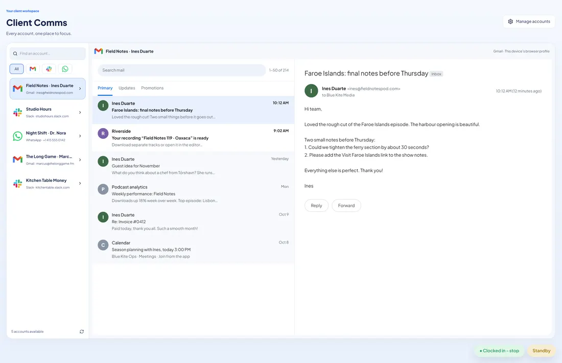 Blue Kite Ops client inbox